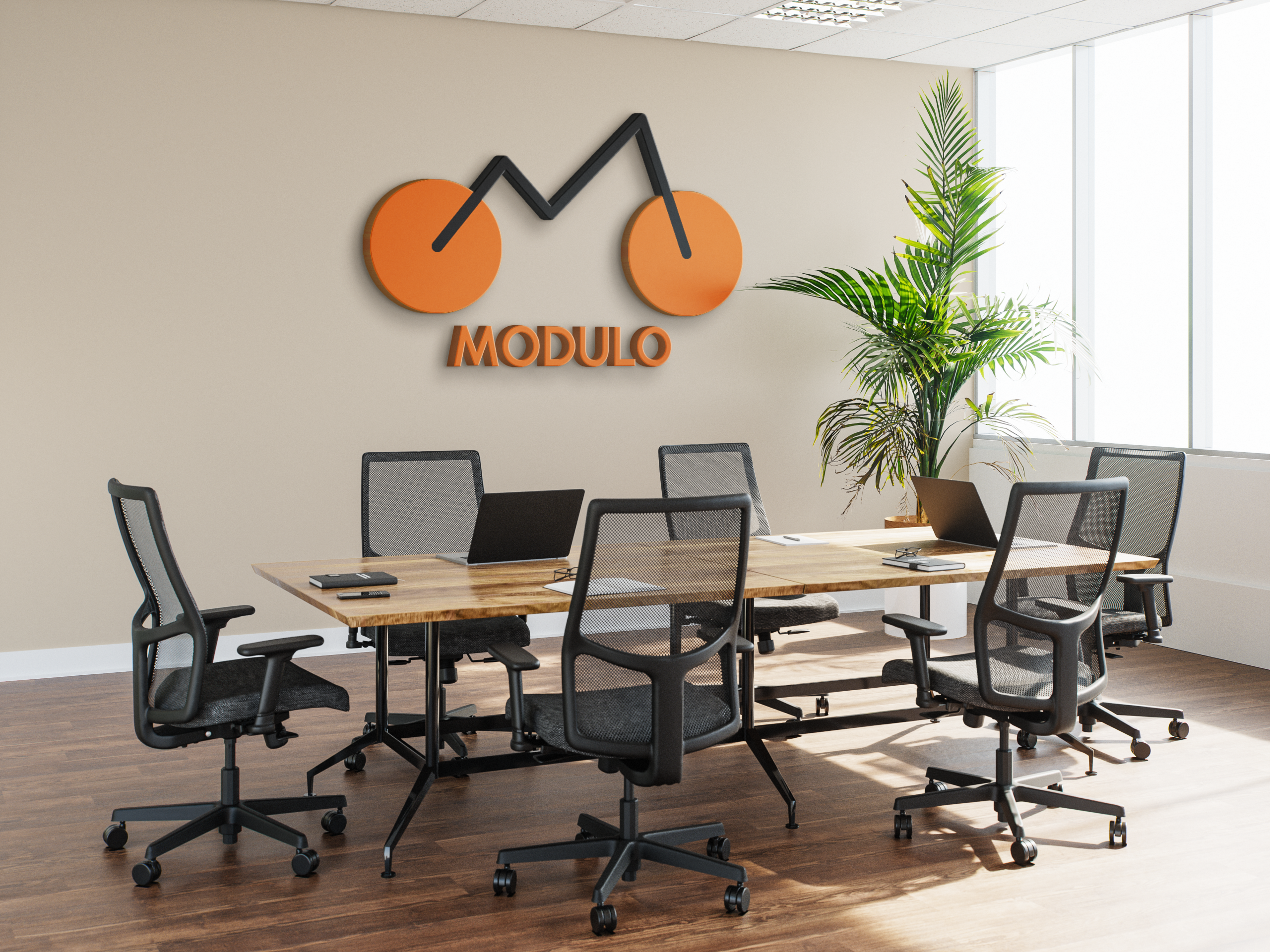 Bureau avec l'enseigne Modulo au mur